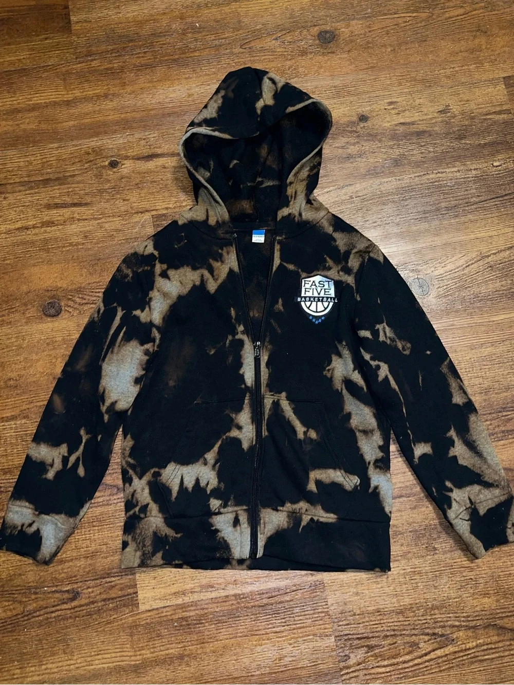 Old Navy Kids Black Tie-Dye Sporty Zip-Up Cozy Hooded Jacket Size L 10-12